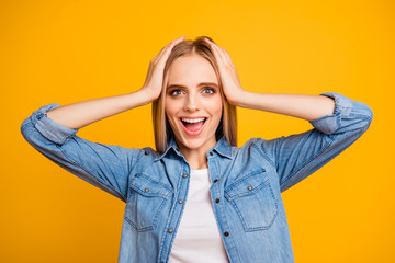 Portrait of nice cool attractive lovely adorable fascinating gla