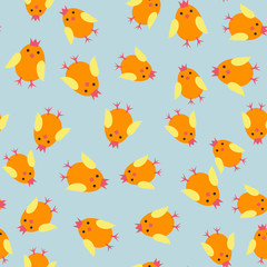 Easter chicken seamless pattern, blue background