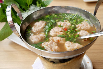 Spicy soup with minced pork and spices