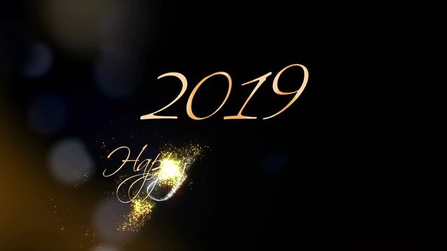 2019. Happy New Year Greeting Beautiful Text Animation With Alpha Channel

