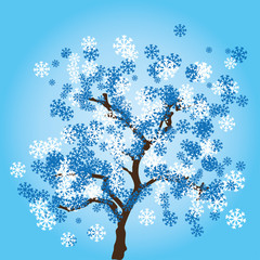 Winter tree with snowflakes leaves. Vector illustration.
