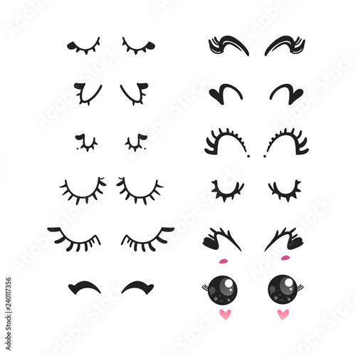 Eyelashes Vector Illustration Set Different Pretty Cute Cartoon