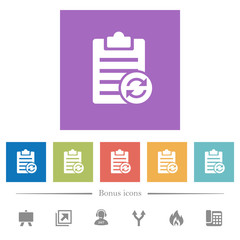 Syncronize note flat white icons in square backgrounds
