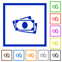 More banknotes flat framed icons