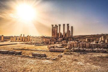 Jerash - September 29, 2018: Ancient Roman ruins of Jerash, Jordan