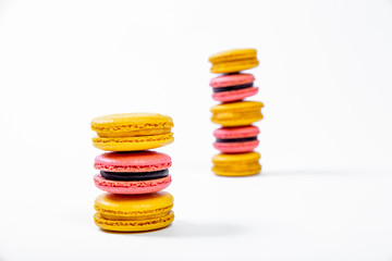 various colorful sweet macarons cookies for dessert