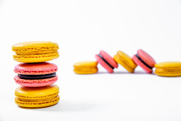 various colorful sweet macarons cookies for dessert