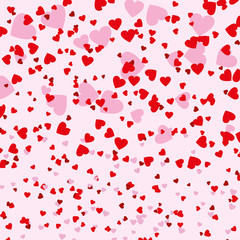 Small red and pink hearts pattern in different sizes and colors for Valentines Day background. Vector illustration.