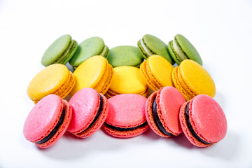 various colorful sweet macarons cookies for dessert