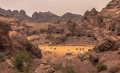 Petra - October 01, 2018: Ruins of the ancient city of Petra, Wonder of the World, Jordan