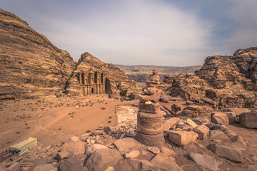 Fototapeta premium Petra - October 01, 2018: Monastery of the ancient city of Petra, Wonder of the World, Jordan