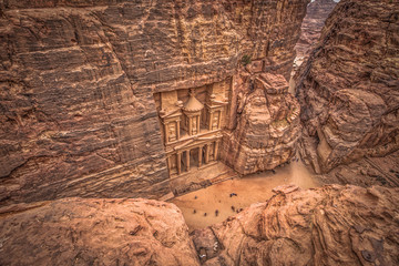 Petra - October 01, 2018: Treasury of the ancient city of Petra, Wonder of the World, Jordan