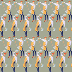 A man prepares Teh Tarik. Traditional hot milk tea in the Southeast Asian countries of Malaysia, Singapore, Indonesia, and Brunei. Seamless background pattern.