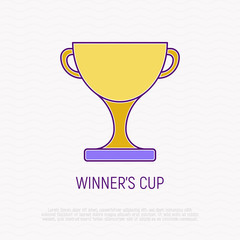 Winner's cup thin line icon. Trophy for sport champion. Modern vector illustration.