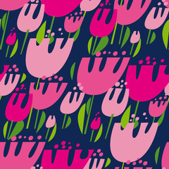 Fototapeta premium Tulips multicolor vector seamless pattern