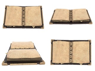 old open book in steampunk style on isolated white background. 3d illustration