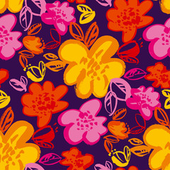 Floral color seamless vector pattern