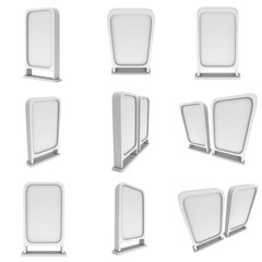 LCD Screen Stand Set. Blank Trade Show Booth. 3d render of lcd screen isolated on white background. High Resolution. Ad template for your expo design.