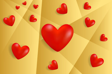 Valentine's Day background. 3D hearts on the golden backdrop