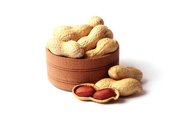  raw peanuts in shell on white background