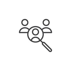 Human resources search outline icon. linear style sign for mobile concept and web design. Group of people and magnifier simple line vector icon. Symbol logo illustration. Pixel perfect vector graphics