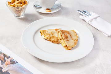 Pancakes with sauce for breakfast