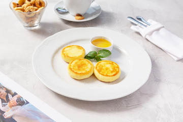 Pancakes with sauce for breakfast