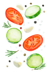 Flying Cucumber slices with tomato slices