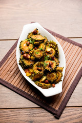 Delicious bitter melon curry, a healthy food from India. selective focus