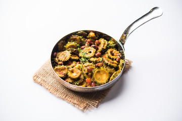 Delicious bitter melon curry, a healthy food from India. selective focus