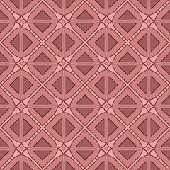 Seamless square pattern from brown geometrical abstract ornaments on coral background. Vector illustration. Suitable for fabric, wallpaper and wrapping paper