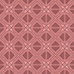 Seamless square pattern from brown geometrical abstract ornaments on coral background. Vector illustration. Suitable for fabric, wallpaper and wrapping paper