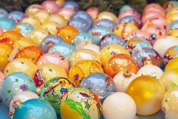 Fototapeta na wymiar Background from a variety of colorful Christmas balls.