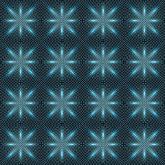 Seamless square pattern from turquoise geometrical abstract ornaments on a dark marine blue background. Vector illustration. Suitable for fabric, wallpaper and wrapping paper