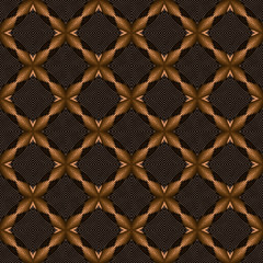Seamless square pattern from geometrical abstract ornaments multicolored in brown shades on a dark background. Vector illustration. Suitable for fabric, wallpaper and wrapping paper