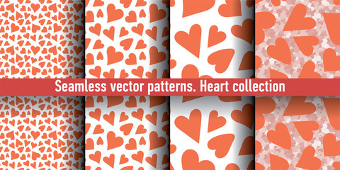 Heart seamless pattern. Vector love illustration set. Valentine's Day, Mother's Day, wedding, scrapbook, gift wrapping paper, textiles. Red background