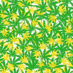 Seamless pattern with leaves of hemp, marijuana, hashish. Marijuana leaf. Cannabis plant