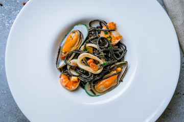 black spaghetti with seafood