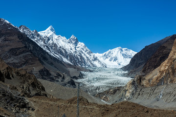 Obraz premium Passu Glacier. Karakorum region. Passu Peak is situated in the back side of the glacier.Northern Pakistan.