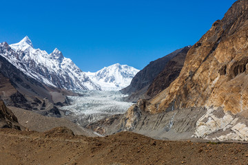 Passu Glacier. Karakorum region. Passu Peak is situated in the back side of the glacier.Northern Pakistan.