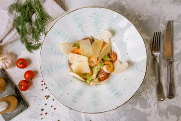 salad caesar with shrimps
