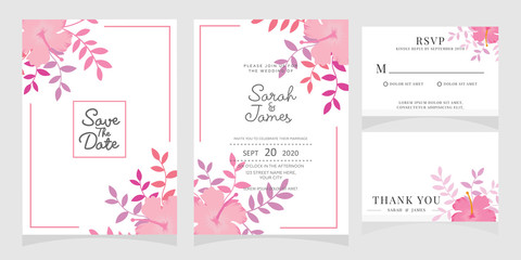 wedding invitation card template with copper color flower floral background. wedding invitation. Save the date. Vector illustration.