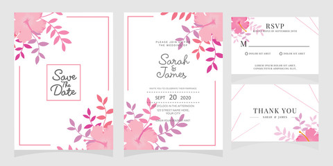 wedding invitation card template with copper color flower floral background. wedding invitation. Save the date. Vector illustration.