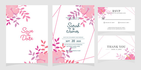 wedding invitation card template with copper color flower floral background. wedding invitation. Save the date. Vector illustration.