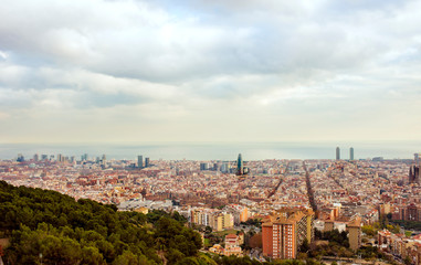 panorama of Barcelona at sunset