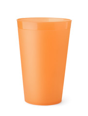 Front view of orange plastic cup