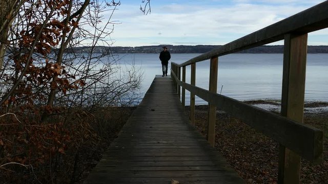 Steg, Ufer, Ammersee, Mann auf steg