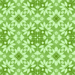 Seamless square pattern from mint and green geometrical abstract ornaments on a dark background. Vector illustration can be used for textiles, wallpaper and wrapping paper