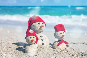 Sandy snowmen. Holiday concept can be used for New Year's and