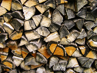 Fototapeta premium Firewood background, Stacks of firewood in the forest. Pile of firewood. Firewood Dry firewood in a pile for furnace kindling
